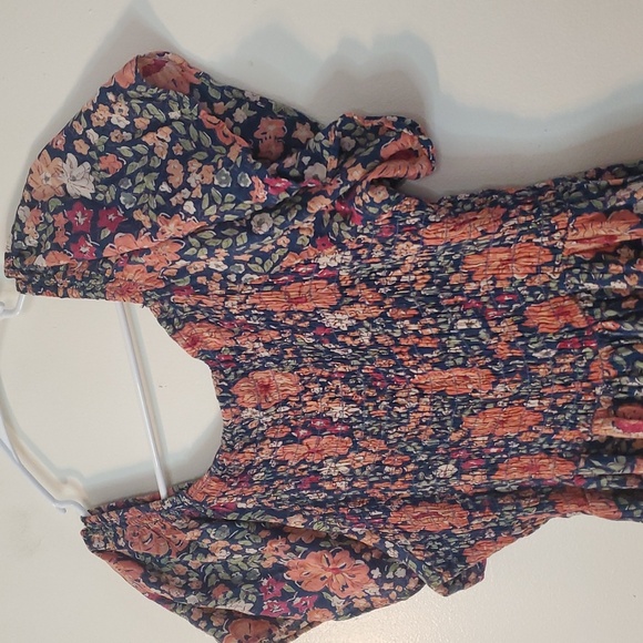 Angie Floral BoHo Smocked Mini Dress Size XL V-neck Flutter Sleeve - Picture 7 of 11